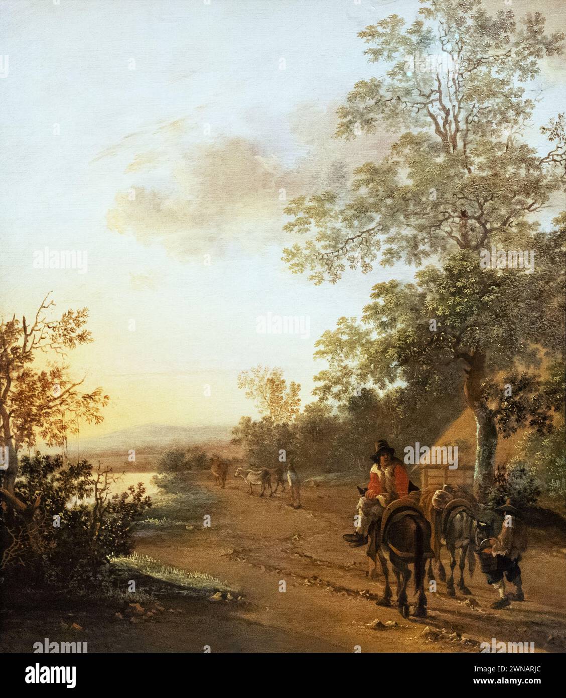 Jan Dirksz entrambi, o Jan entrambi dipingono, "strada sul bordo di un lago" c 1640; pittura paesaggistica italiana di pittore olandese, XVII secolo. Foto Stock