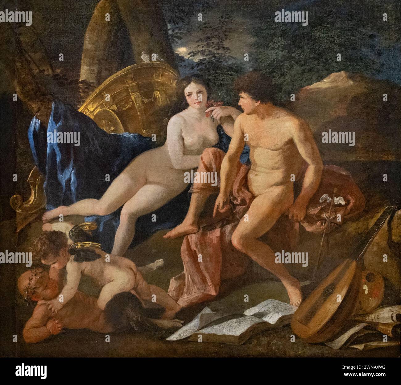 Nicolas Poussin pittura, gli dei 'Venere e mercurio' 1627-9; pittore francese del XVII secolo in stile barocco; Foto Stock