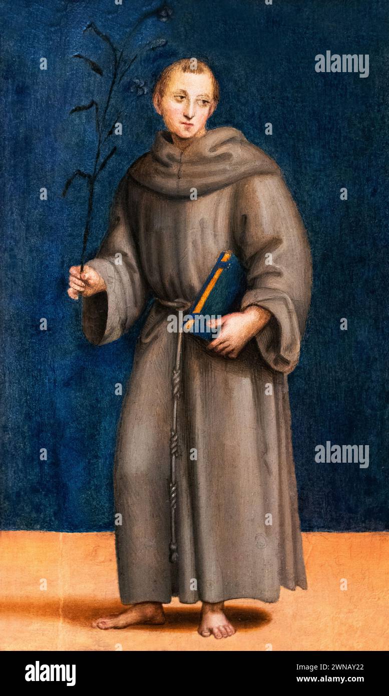 Raffaello; "Sant'Antonio da Padova", 1504, parte di una pala d'altare di Perugia, olio su tavola. Pittore rinascimentale italiano, inizio XVI secolo. Foto Stock Raffaello; "Sant'Antonio da Padova", 1504, parte di una pala d'altare di Perugia, olio su tavola. Pittore rinascimentale italiano, inizio XVI secolo. Foto Stock