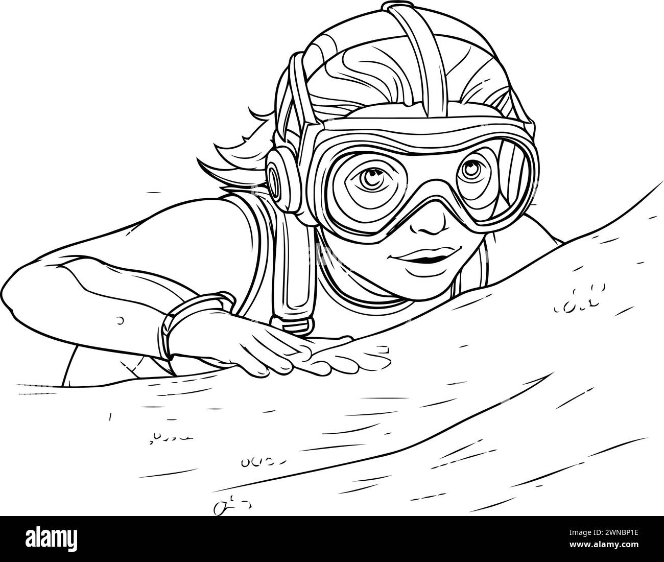 Schizzo di una ragazza subacquea. Illustrazione vettoriale. Illustrazione Vettoriale