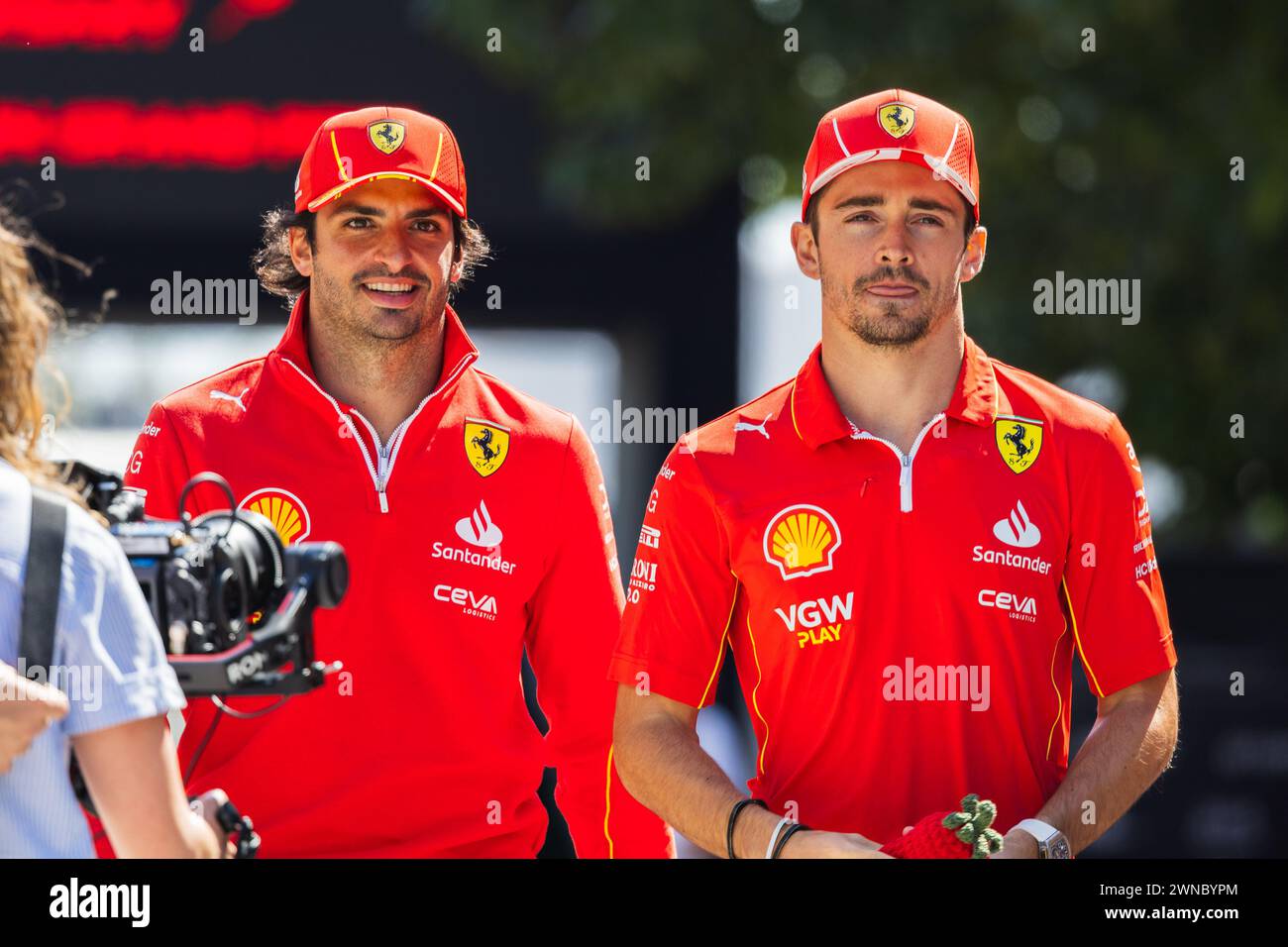 MANAMA, BAHREIN, BAHRAIN International Circuit, 1.marzo 2024: Charles Leclerc e Carlos Sainz e Scuderia Ferrari durante la Formula 1 del Bahrain Grand P Foto Stock