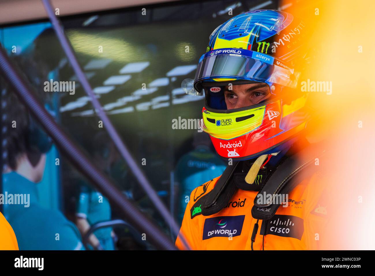 MANAMA, BAHREIN, BAHRAIN International Circuit, 1.marzo 2024: Oscar Piastri dell'Australia e McLaren F1 Team durante il Gran Premio del Bahrain di Formula 1 Foto Stock