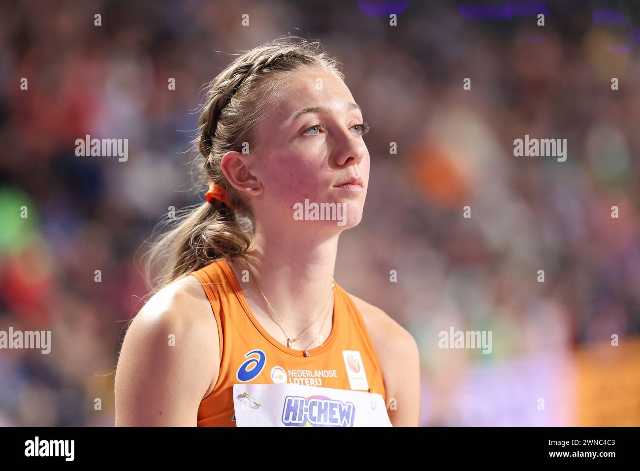 Femke Bol (NED, 4x400 metri Relay, 400 metri) durante i Campionati mondiali di atletica leggera 2024 all'Emirates Arena di Glasgow venerdì 1 marzo 2024. (Foto: Pat Scaasi | mi News) crediti: MI News & Sport /Alamy Live News Foto Stock