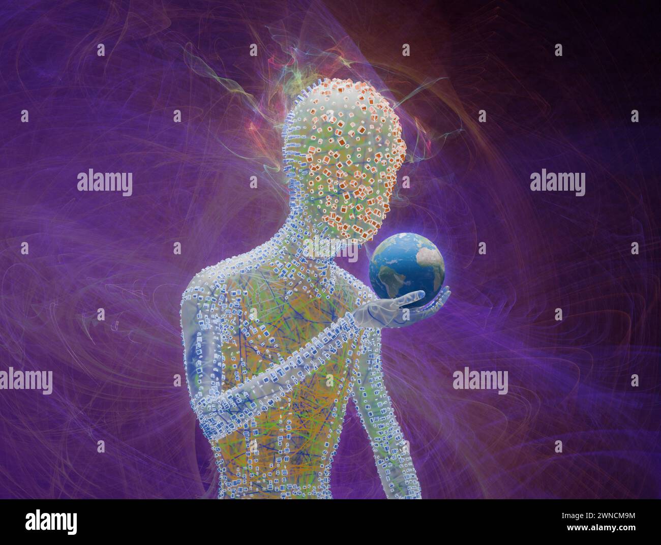 Intelligenza artificiale che controlla il mondo, immagine concettuale Foto Stock