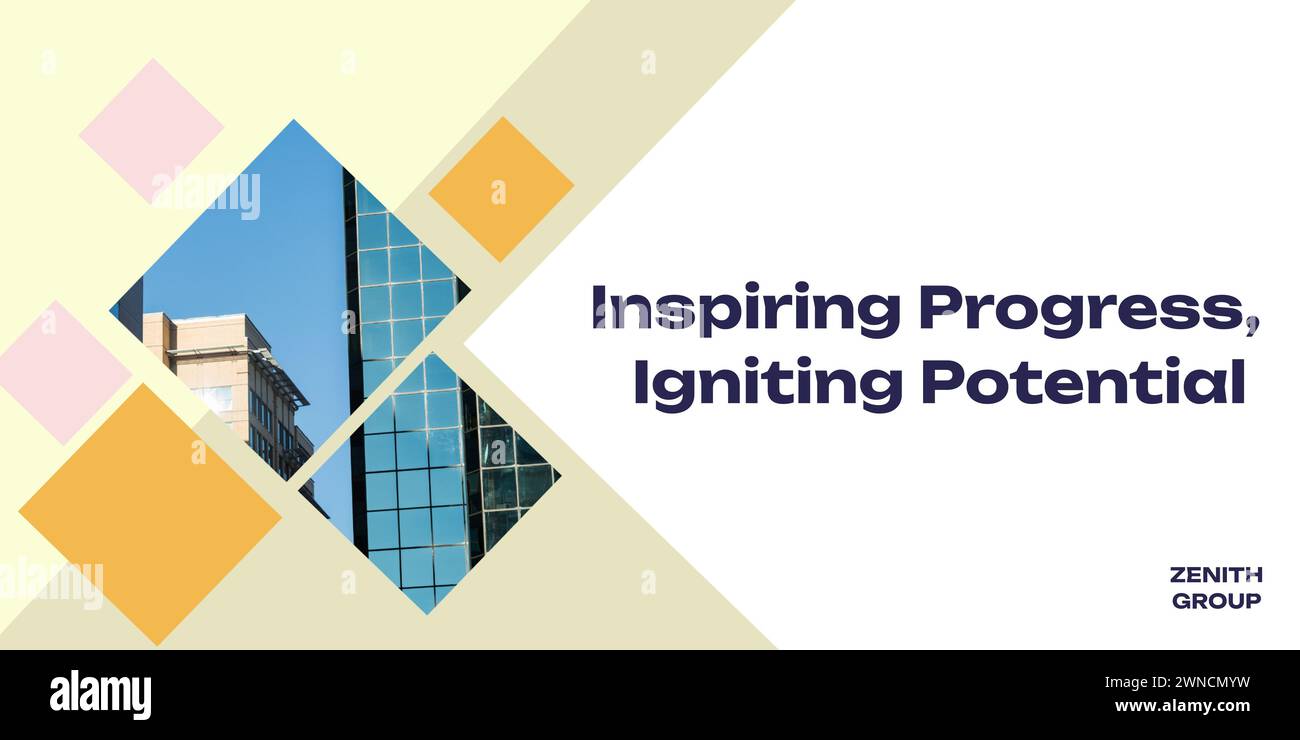 Promuovere la crescita aziendale, il design geometrico e il grattacielo simboleggiano innovazione e ambizione Foto Stock