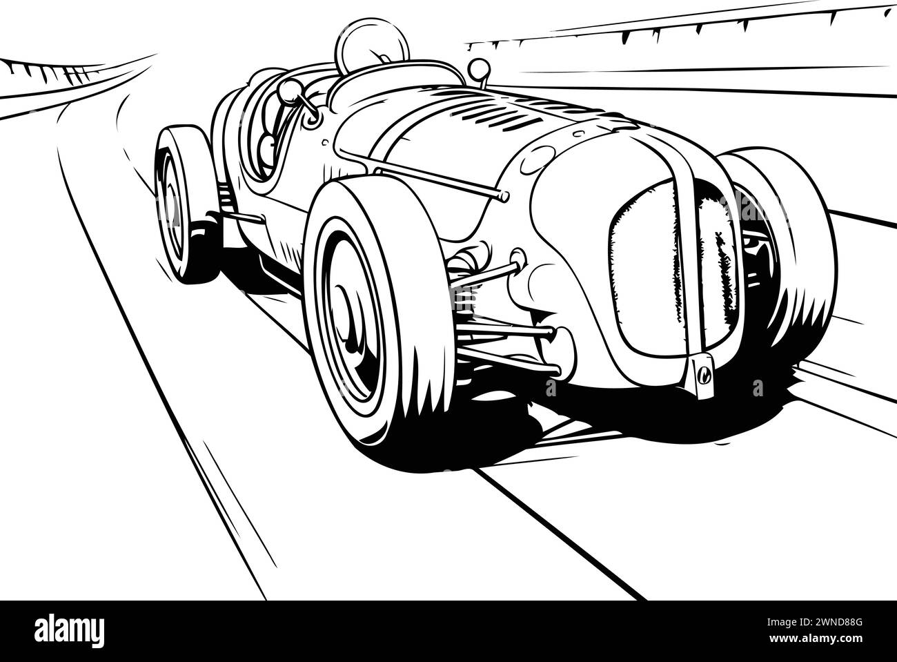 illustrazione di un'auto da corsa d'epoca su strada con sfocatura del movimento Illustrazione Vettoriale