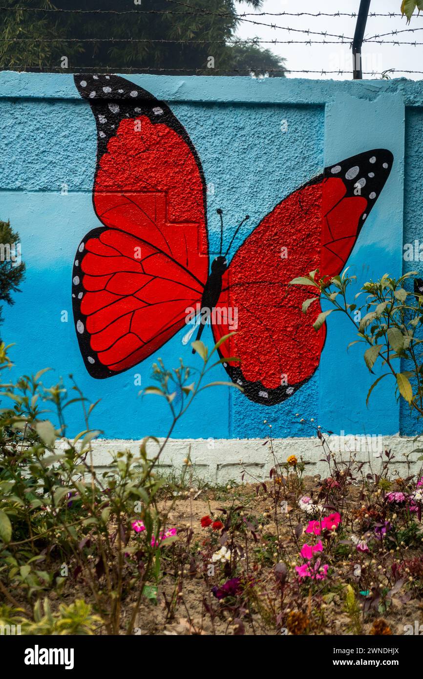 11 gennaio 2024, Uttarakhand India. Art Wildlife Murals: Vibranti raffigurazioni di animali e uccelli su Rajpur Road, Dehradun, Uttarakhand, India. Smar Foto Stock