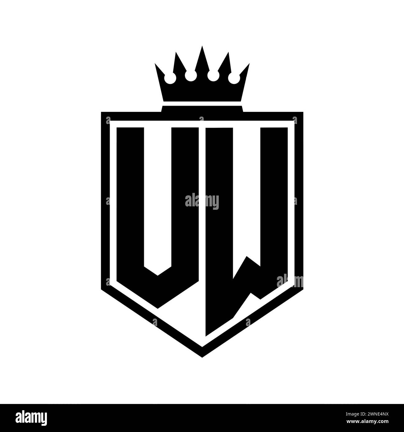 Scudo in grassetto monogramma VW Letter Logo forma geometrica con contorno a corona modello di design in stile bianco e nero Foto Stock