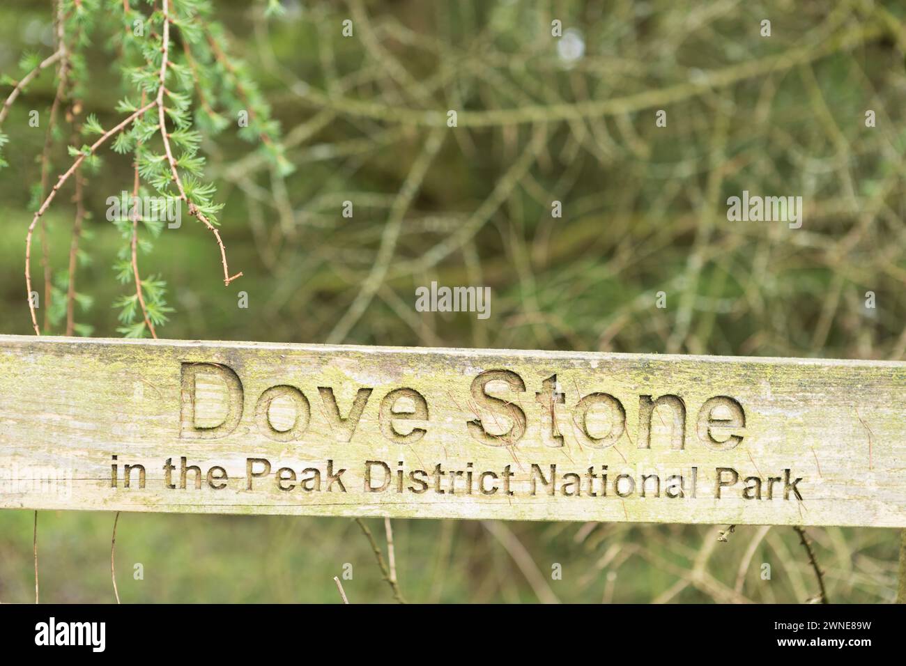 Regno Unito, Peak District National Park, segnaletica per il bacino idrico dove Stone. Foto Stock
