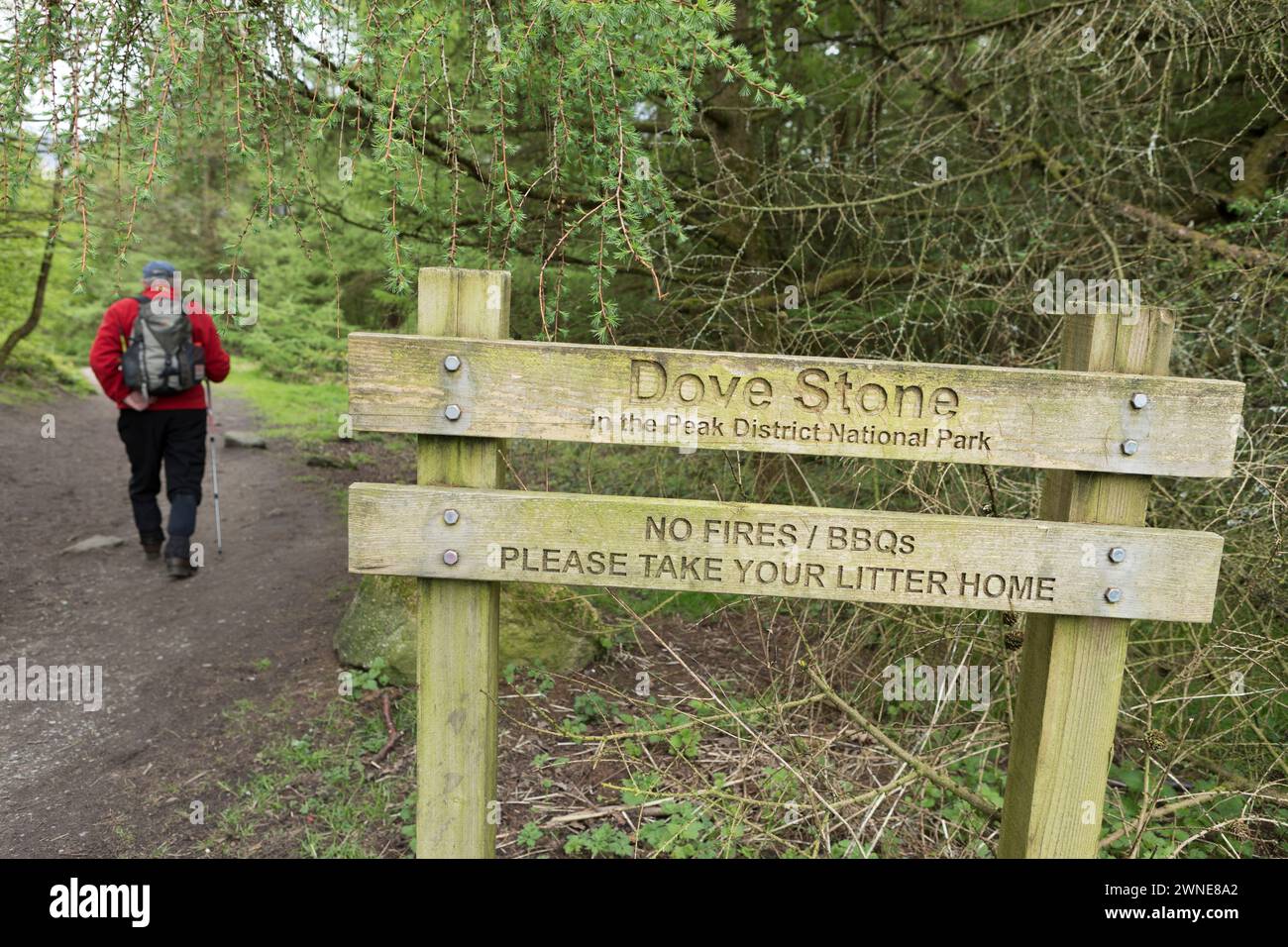 Regno Unito, Peak District National Park, segnaletica per il bacino idrico dove Stone. Foto Stock
