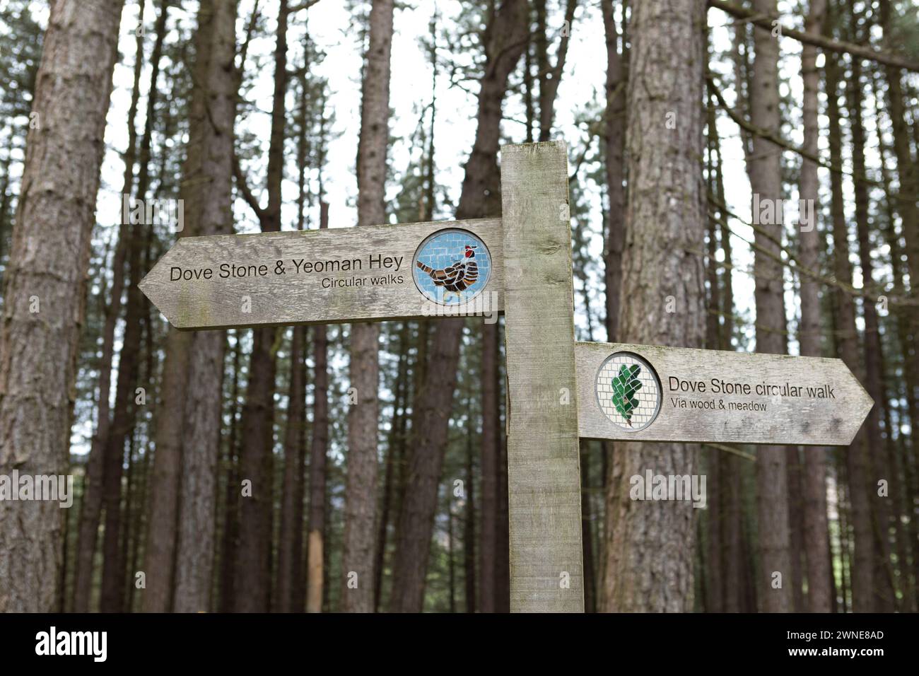 Regno Unito, Peak District National Park, segnaletica per il bacino idrico dove Stone. Foto Stock