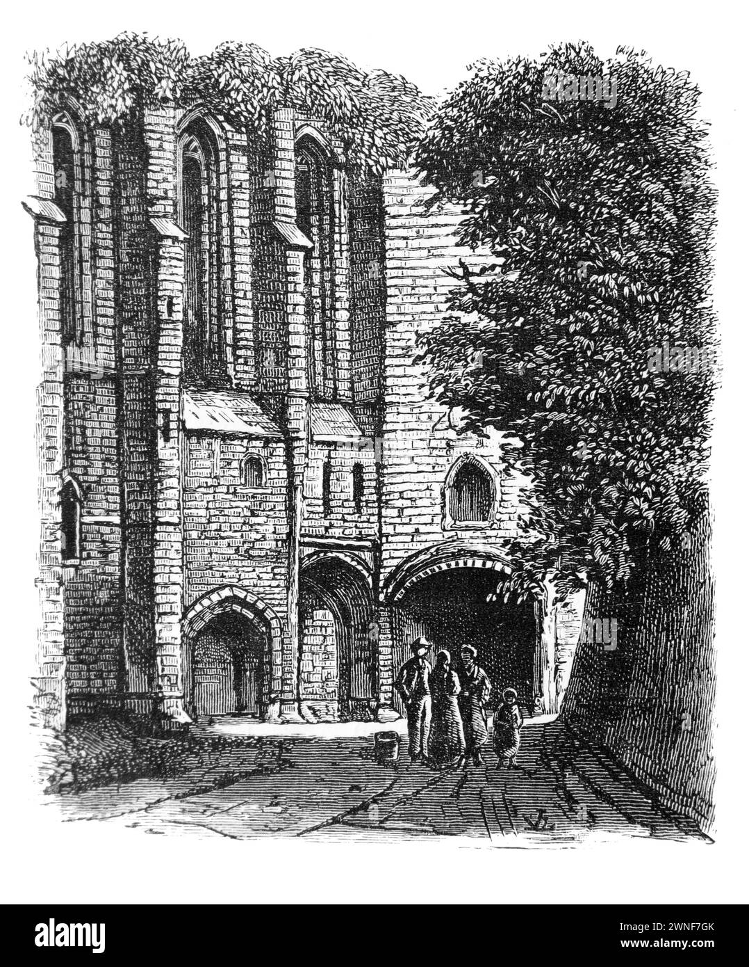 Dunferline Abbey Ruins: The Gatehouse; XIX secolo; illustrazione in bianco e nero da 'Our Own Country' una guida descrittiva, storica e pittorica al Regno Unito pubblicata alla fine degli anni '1880 da Cassell, Petter, Galpin & Co. Immagini storiche di Briatin. Foto Stock