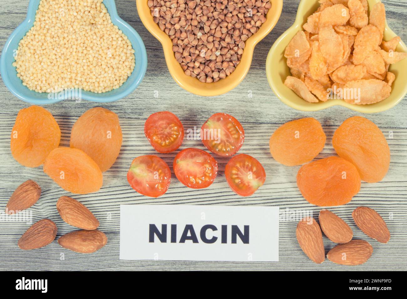 Cibo sano e nutriente come fonte naturale niacina, altre vitamine o minerali vari e fibre alimentari Foto Stock
