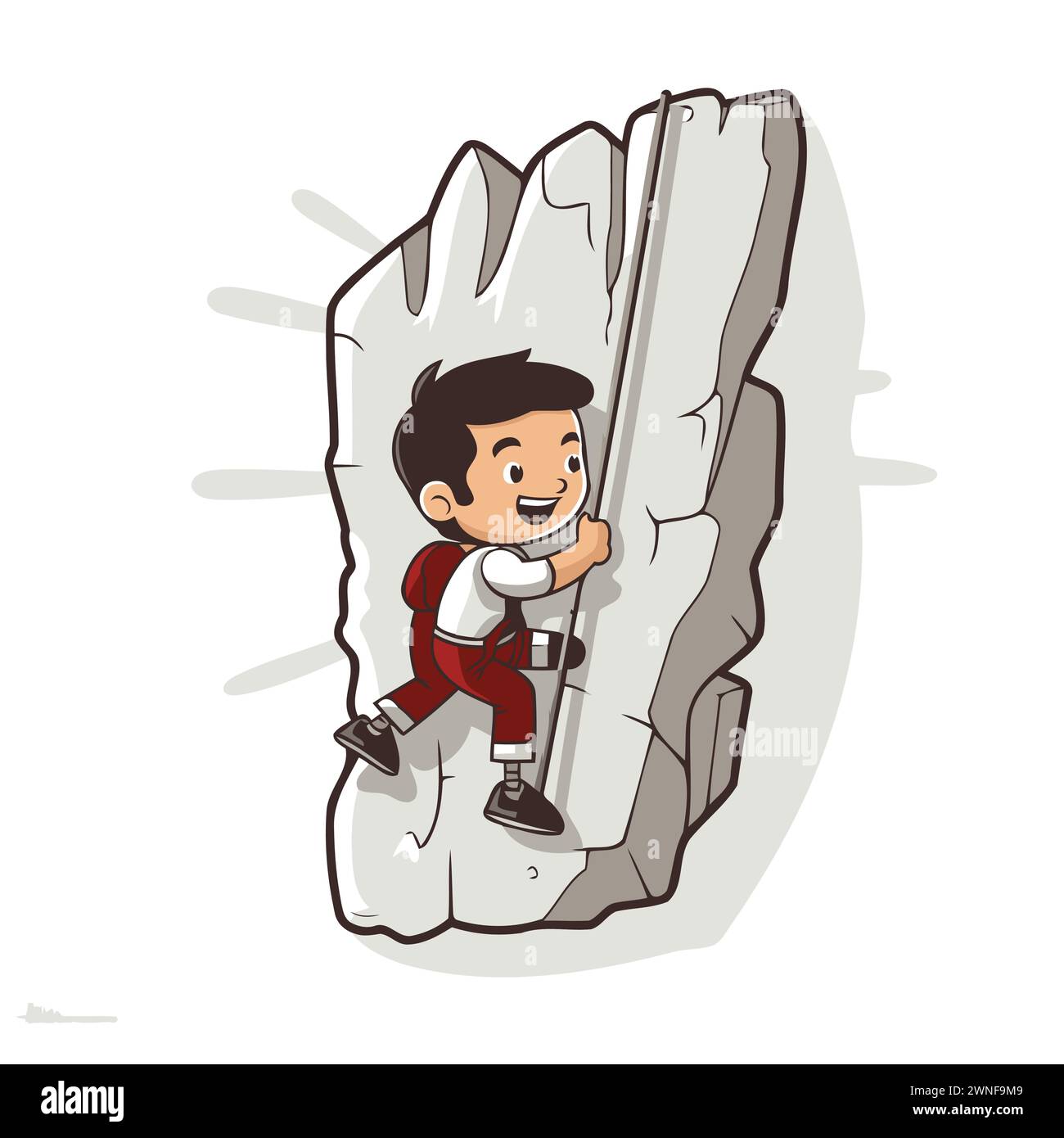 Arrampicatore di cartoni animati che si arrampica su una scogliera. Illustrazione vettoriale. Illustrazione Vettoriale