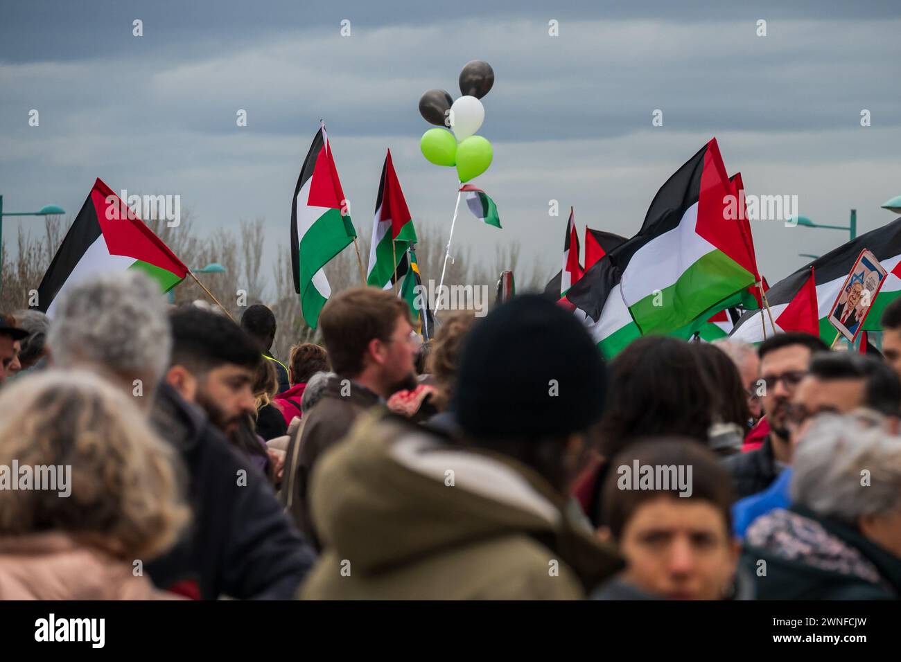 Raduno pro Palestine a Saragozza, Spagna Foto Stock