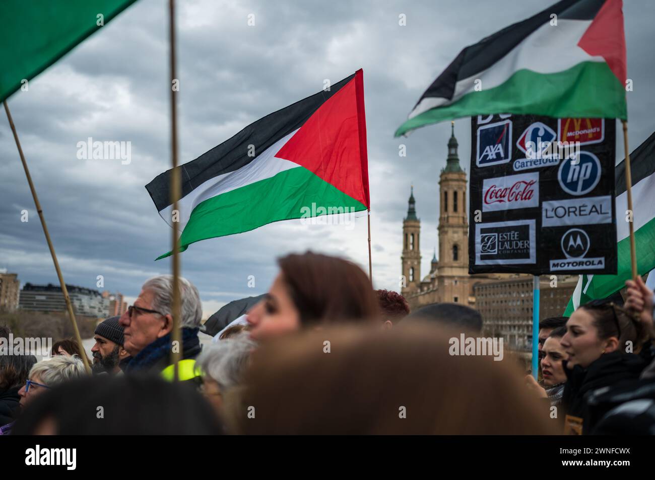 Raduno pro Palestine a Saragozza, Spagna Foto Stock