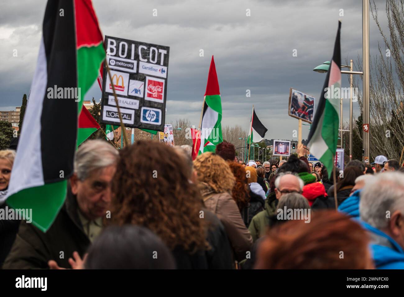 Raduno pro Palestine a Saragozza, Spagna Foto Stock