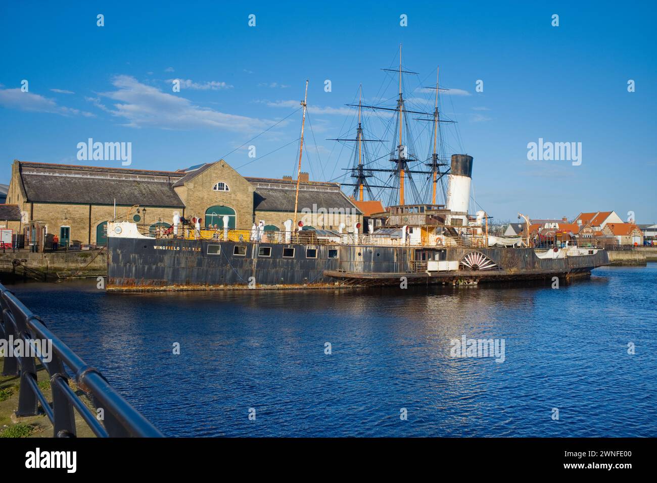 Il piroscafo a pale Wingfield Castle presso il museo di Hartlepool è in fase di ristrutturazione Foto Stock