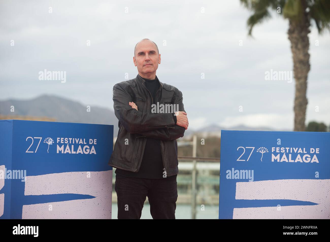 Malaga, Spagna. 2 marzo 2024. Il regista spagnolo David Marques posa durante la photocall del film: "Puntos suspensivos" al Malaga Film Festival 2024. La nuova edizione del 27° Malaga Spanish Film Festival, grande evento cinematografico, presenta i candidati al film per vincere il premio "Biznaga de Oro". Il festival si terrà dal 1° al 10 marzo. Credito: SOPA Images Limited/Alamy Live News Foto Stock