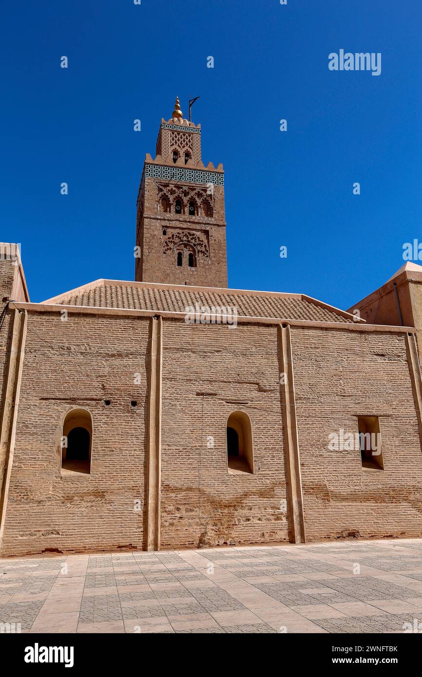 Torre Minareto della Moschea Kasbah a Marrakech, Marrakech-Safi, Marocco Foto Stock