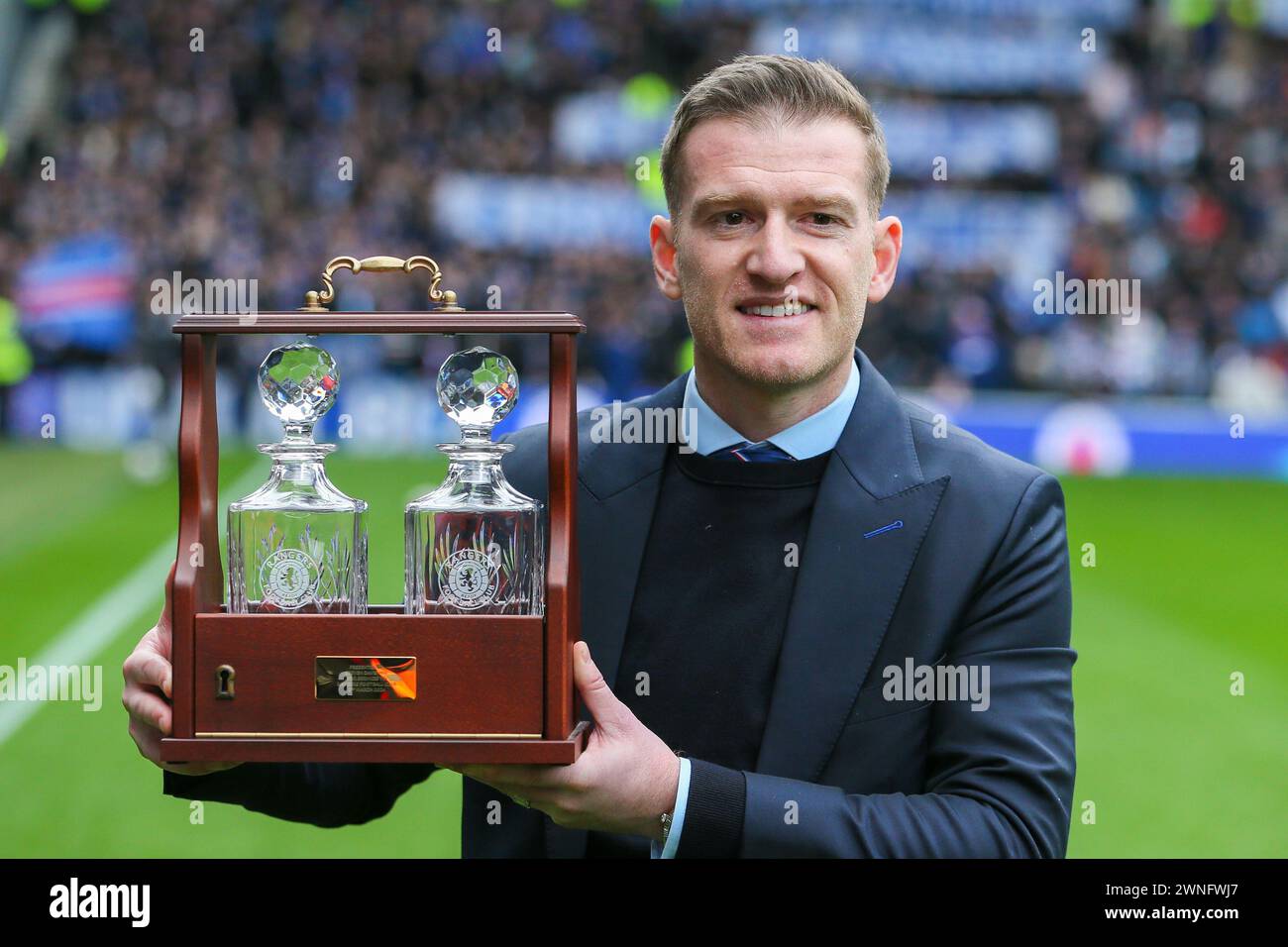 Glasgow, Regno Unito. 2 marzo 2024. I Rangers FC giocano al Motherwell FC all'Ibrox Stadium di Glasgow, Scozia, Regno Unito in una partita di Scottish Premiership League. I Rangers sono al momento a 2 punti dai loro rivali più vicini, il Celtic, quindi una vittoria per loro è essenziale per mantenere la loro posizione in campionato. Motherwell è ottavo nel campionato. Crediti: Findlay/Alamy Live News Foto Stock