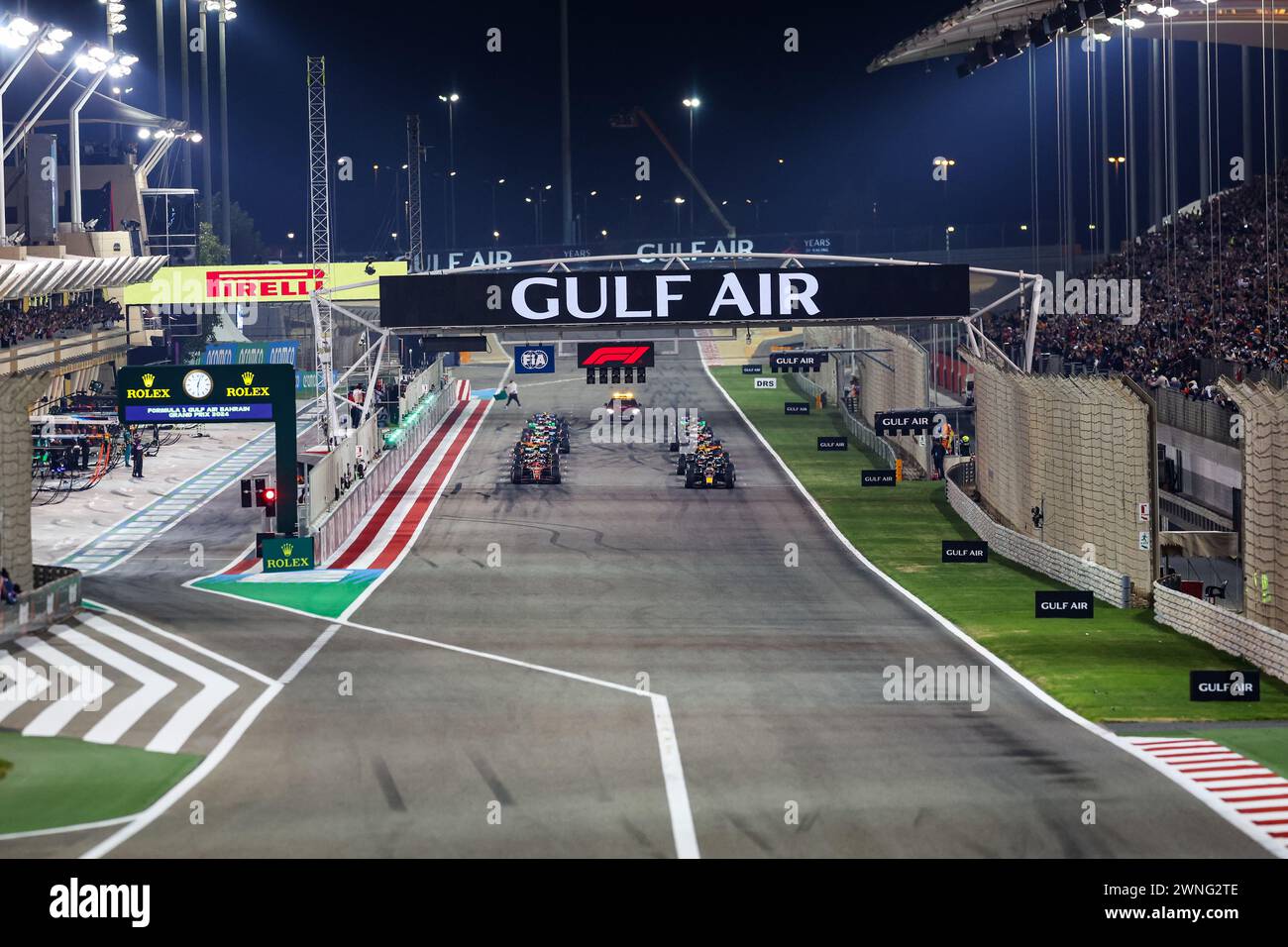 La griglia di partenza durante il Gran Premio di Formula 1 Gulf Air Bahrain 2024, 1° round del Campionato del mondo di Formula 1 FIA 2024 dal 29 febbraio al 2 marzo 2024 sul circuito Internazionale del Bahrain, a Sakhir, Bahrain - foto Florent Gooden / DPPI Foto Stock