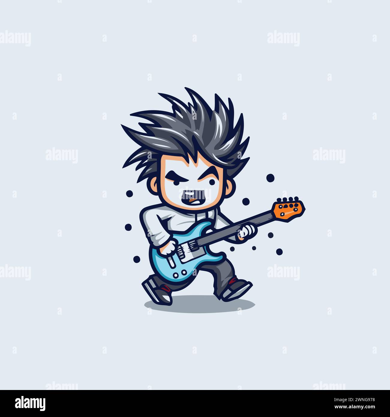 Guitar Player Cartoon Mascot Character Design Vector Illustration Illustrazione Vettoriale