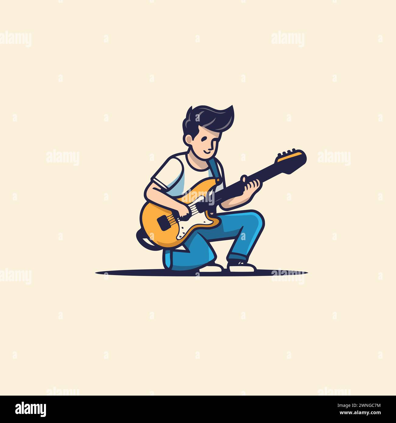 Personaggio dei cartoni animati del chitarrista. Illustrazione vettoriale in stile piatto. Illustrazione Vettoriale
