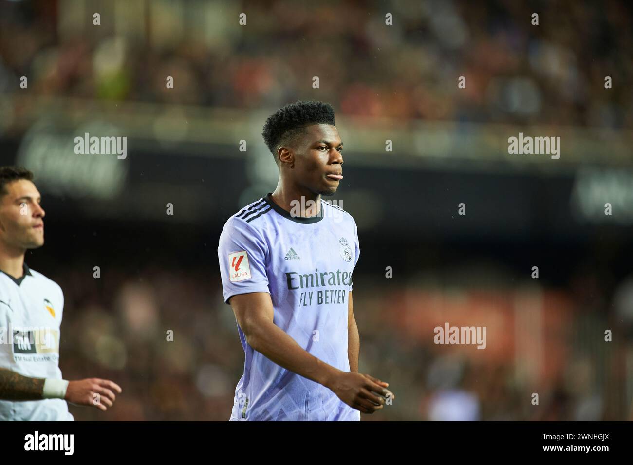 Aurelien Tchouameni del Real Madrid in azione durante la Liga EA Sport Regular Season Round 27 il 2 marzo 2024 allo stadio Mestalla (Valencia, la li Foto Stock