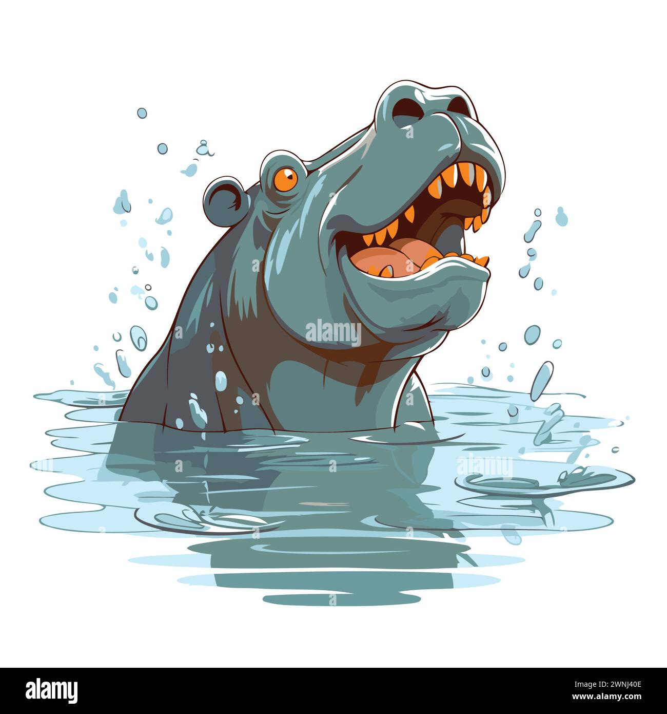 Hippopotamus in acqua. Illustrazione vettoriale su sfondo bianco. Illustrazione Vettoriale