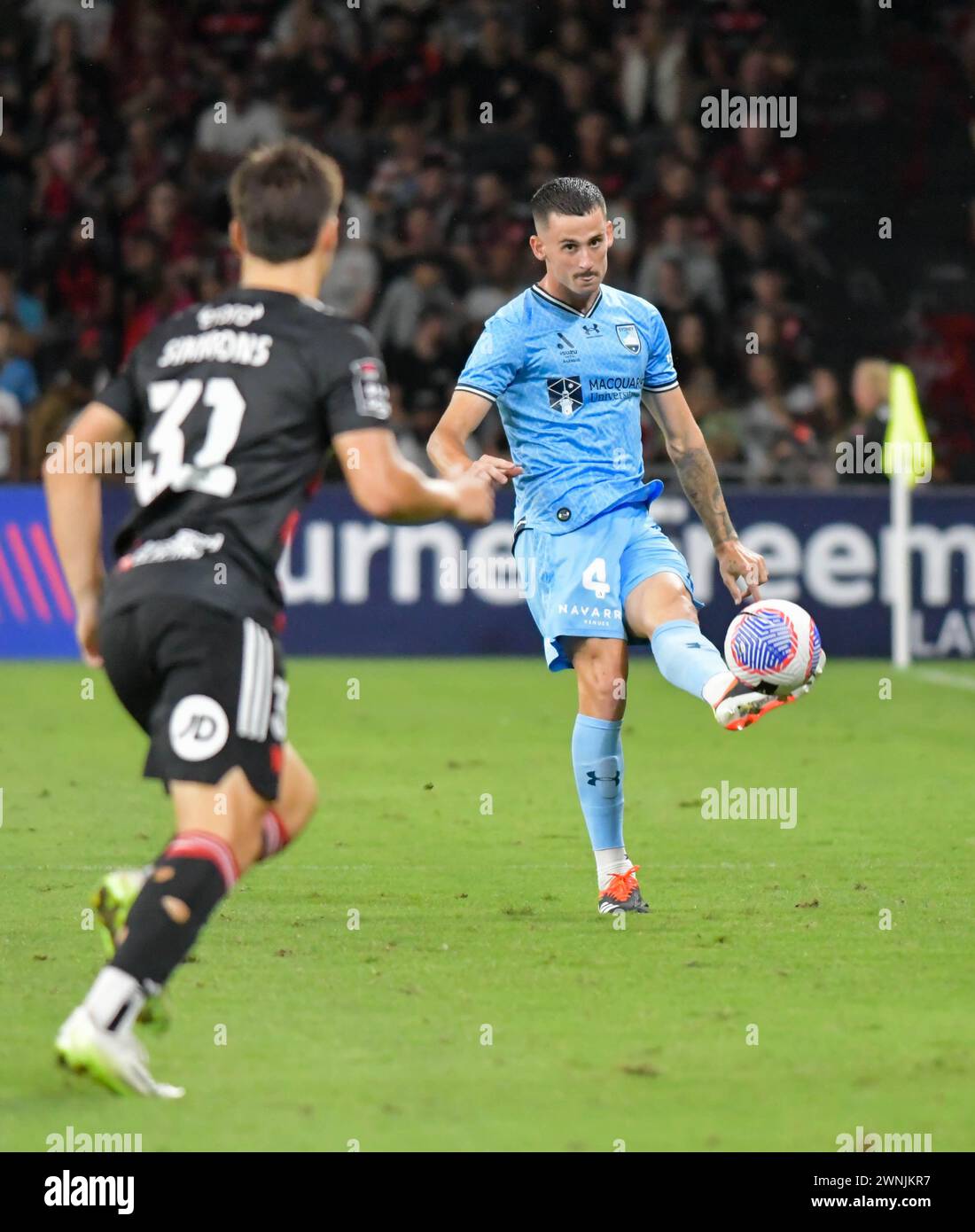 Sydney, Australia. 2 marzo 2024 il giocatore del Sydney FC Jordan Courtney-Perkins durante l'Aleague Sydney Derby. Crediti: Kleber Osorio/Alamy Live News Foto Stock