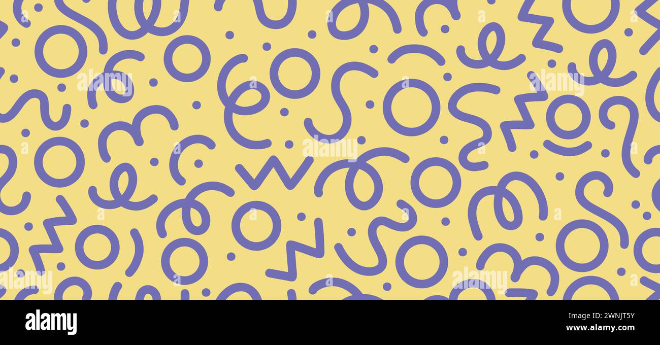 Divertente motivo doodle con linea rosa senza cuciture. Design creativo in stile Squiggle astratto che disegna lo sfondo per bambini o design alla moda con forme di base. Semplice Illustrazione Vettoriale