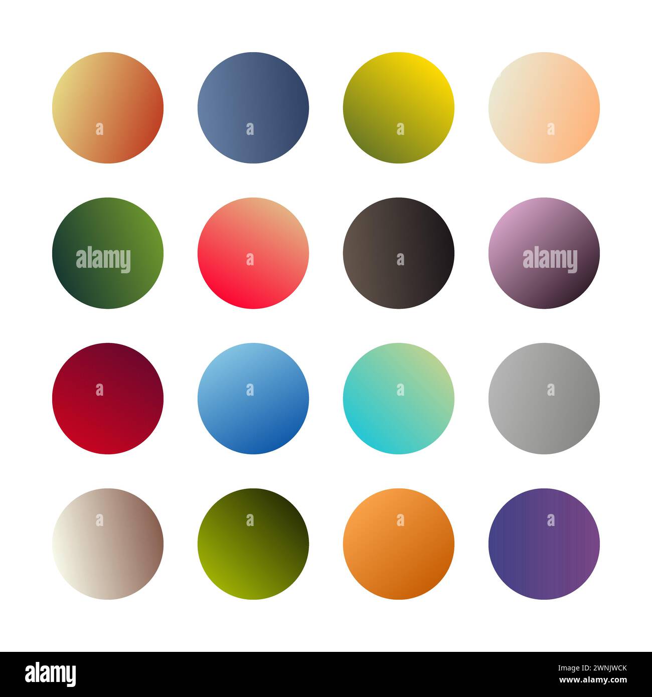 Sfere con sfumature arrotondate. Set di sedici gradienti multicolori alla moda. Illustrazione vettoriale Illustrazione Vettoriale