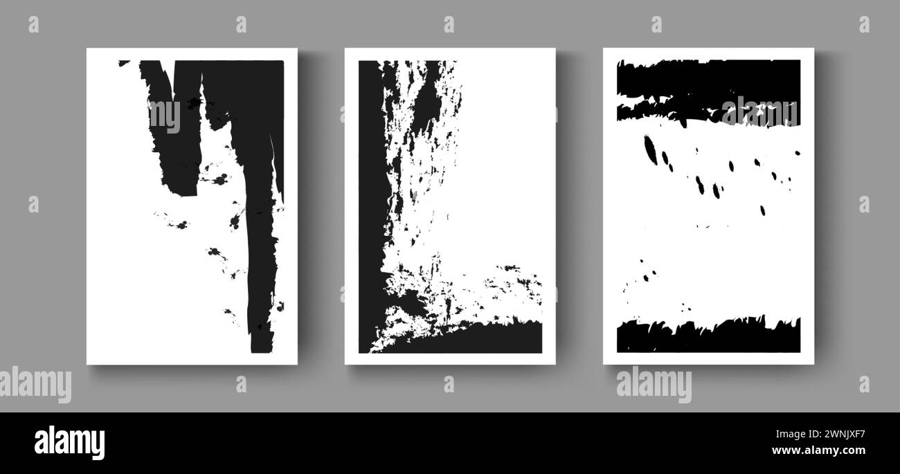 impostare la scheda di sovrapposizione grunge. Cornice astratta disegnata a mano. I pennelli dell'inchiostro sporcano. Design sporco per poster, invito, buono regalo, coupon, copertina del libro Illustrazione Vettoriale