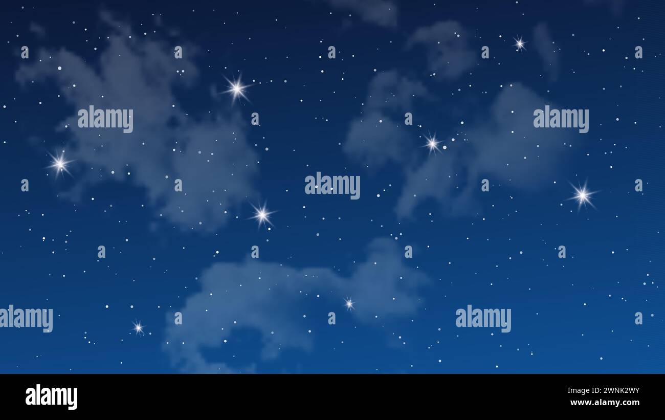 Cielo notturno con nuvole e molte stelle. Sfondo naturale astratto con stardust in un universo profondo. Illustrazione vettoriale. Illustrazione Vettoriale