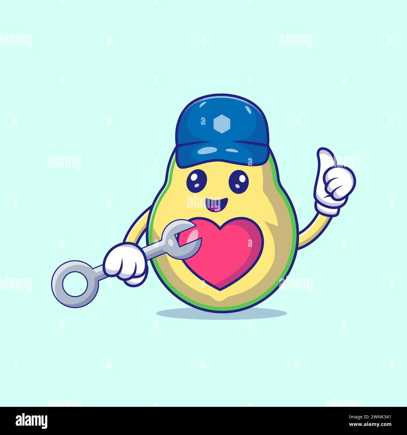 Illustrazione dell'icona carino Avocado che tiene in mano la chiave vettoriale Illustrazione Vettoriale