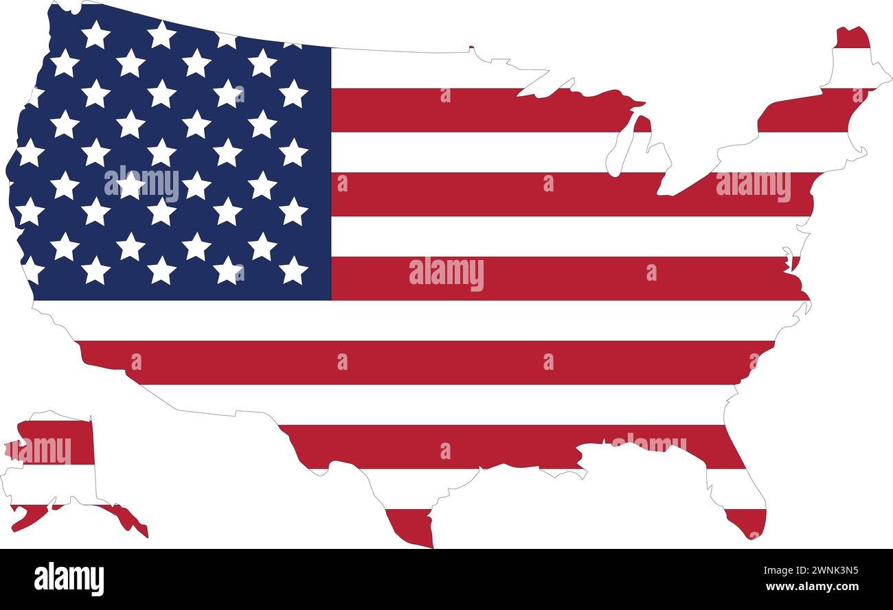 USA Flag in USA Map, USA Map with Flag, American Map, American Flag Illustrazione Vettoriale