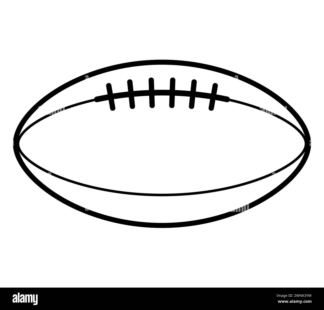 Palla da rugby del football americano - illustrazione del simbolo della silhouette vettoriale in bianco e nero, sfondo bianco Illustrazione Vettoriale