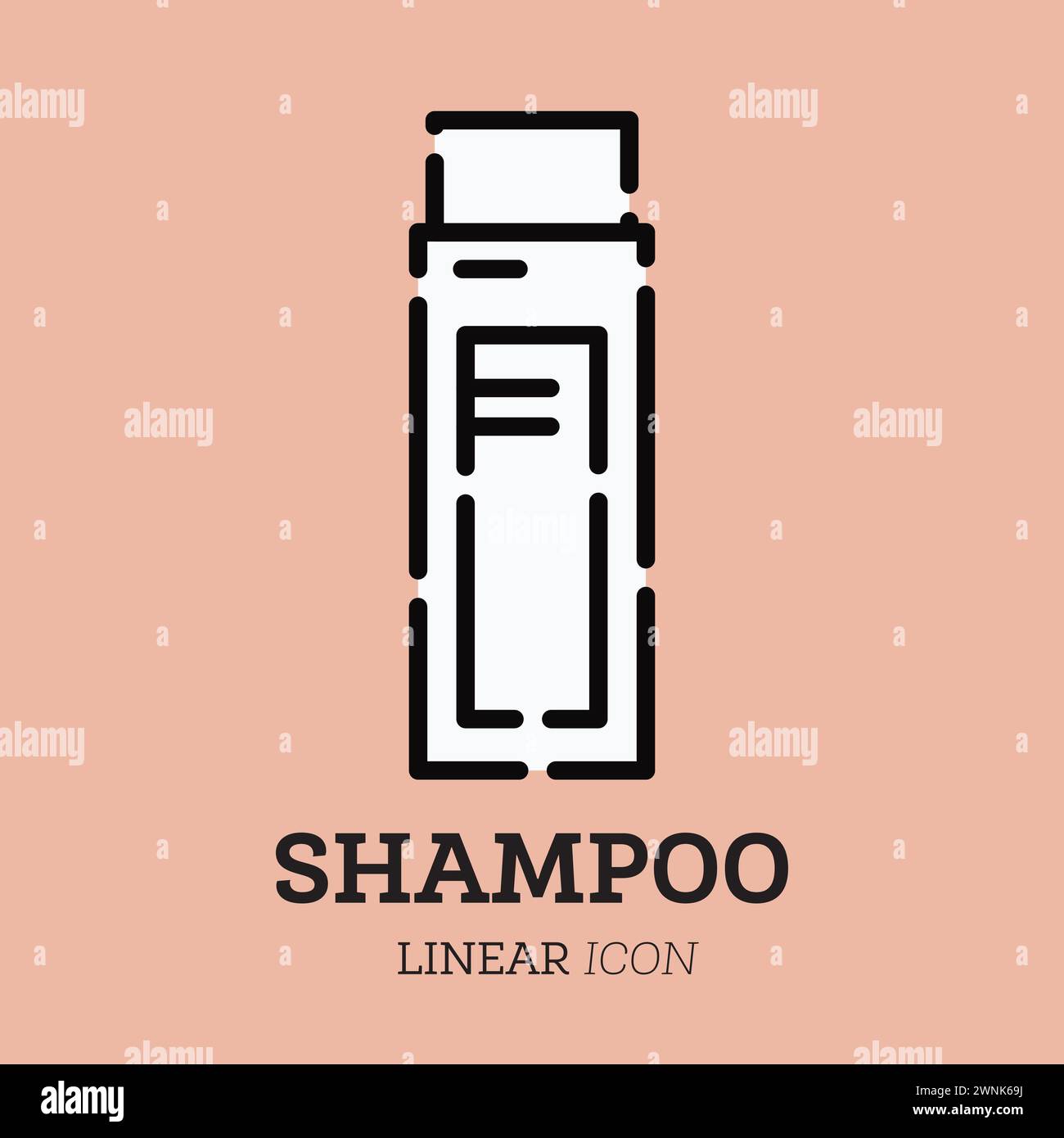Icona lineare piatta dello shampoo. Prodotto per la cura personale. Cosmetici. Illustrazione vettoriale. Simbolo di cura della pelle. Illustrazione Vettoriale