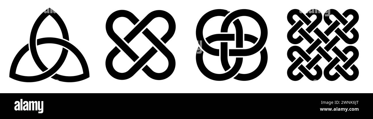Serie di immagini di ornamenti variegati in stile celtico. Illustrazione Vettoriale