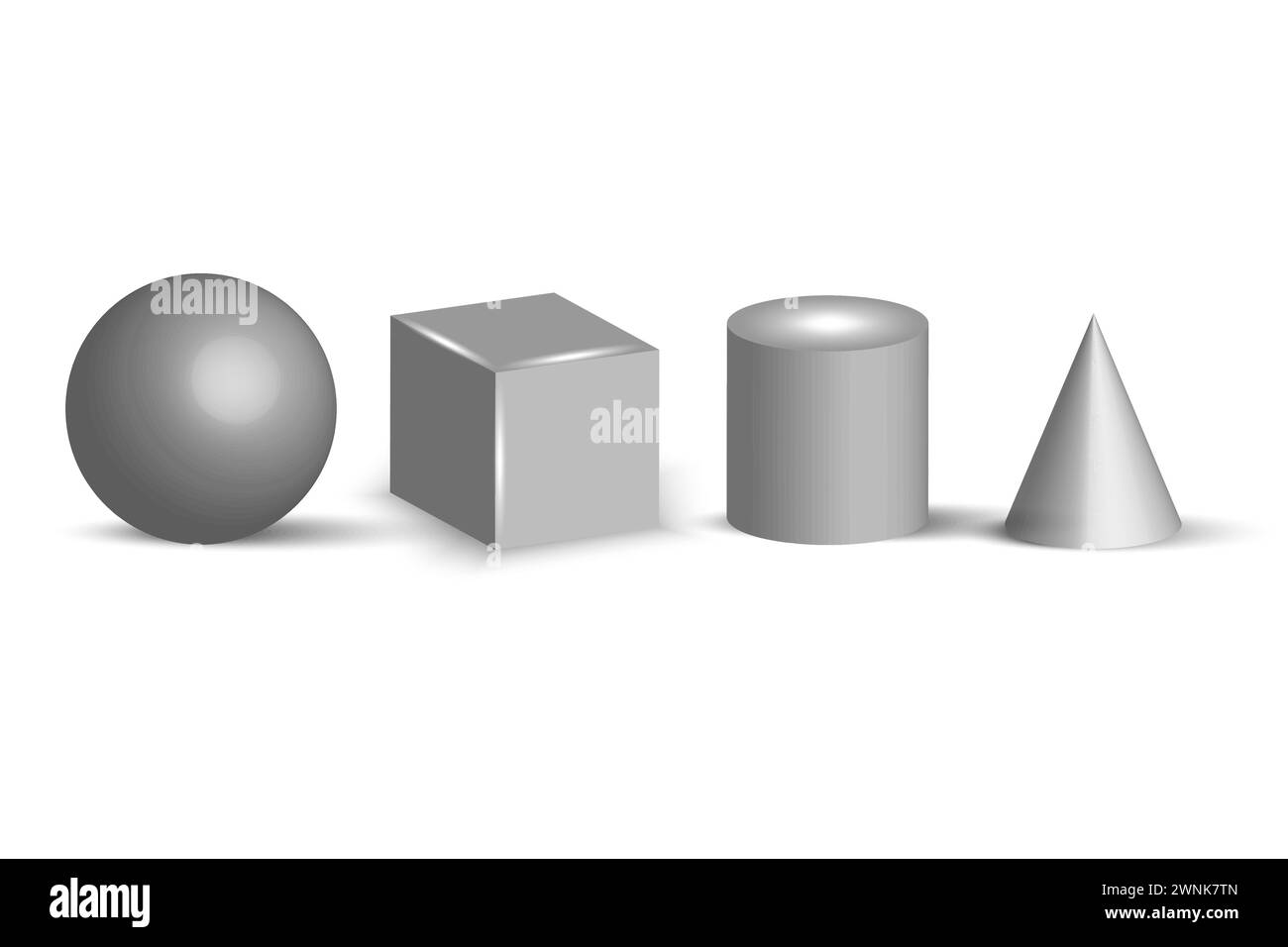 Forme geometriche 3D. Cilindro cubo sferico. Volume geometria cono. Illustrazione vettoriale. EPS 10. Illustrazione Vettoriale