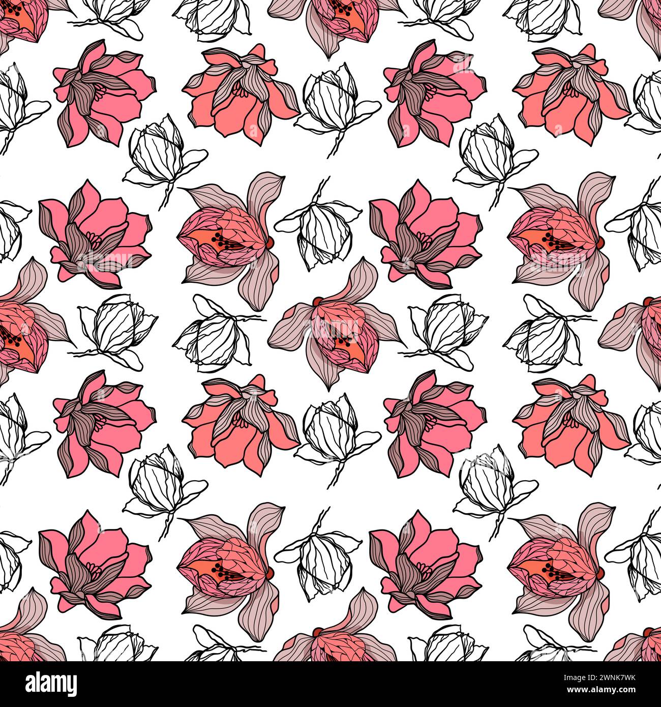 Motivo floreale senza cuciture con fiori di magnolia. Illustrazione vettoriale Illustrazione Vettoriale