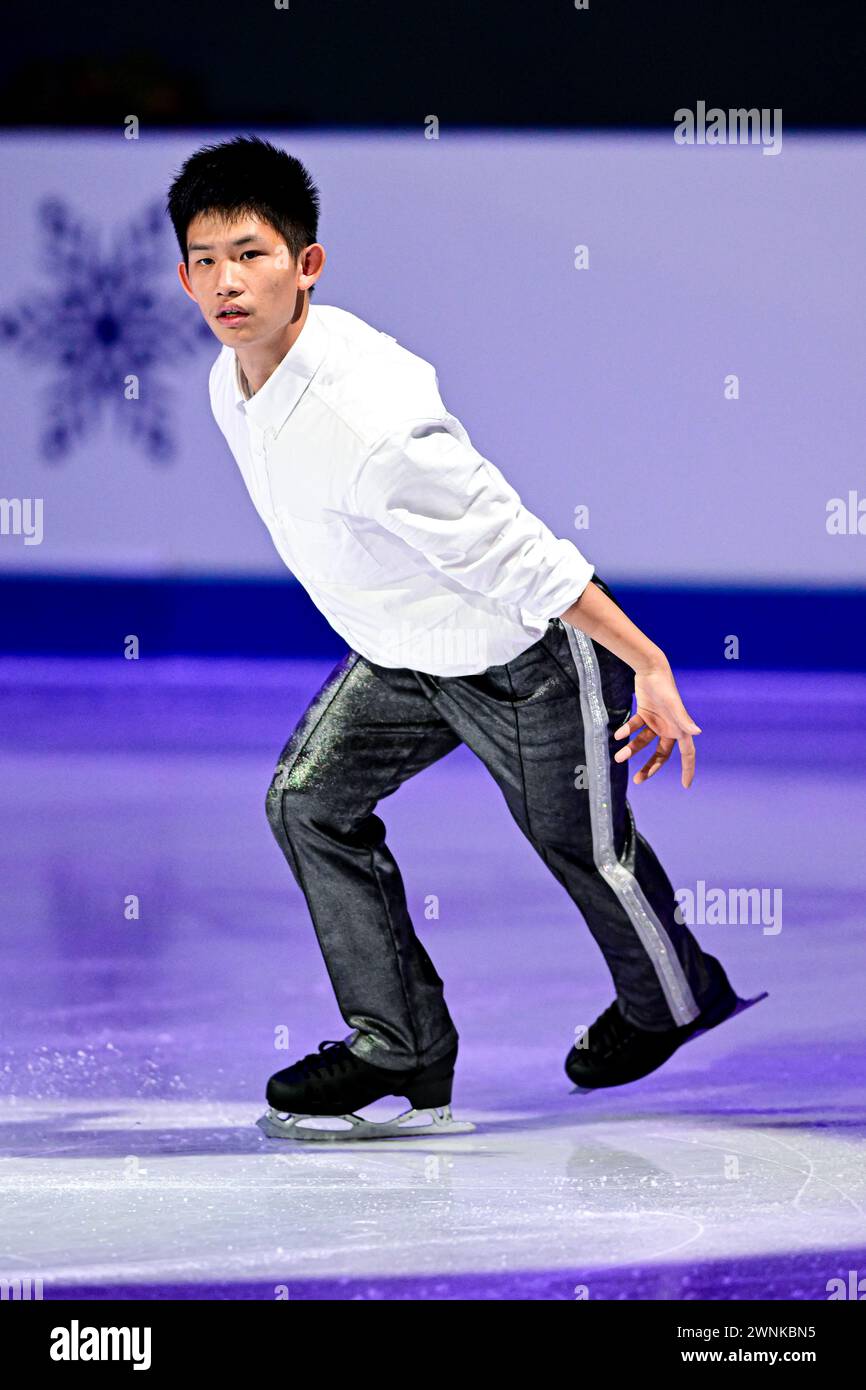 Yu-Hsiang li (TPE), durante l'Exhibition Gala, ai Campionati del mondo juniores di pattinaggio di figura dell'ISU 2024, alla Taipei Arena, il 3 marzo 2024 a Taipei, Taiwan. Crediti: Raniero Corbelletti/AFLO/Alamy Live News Foto Stock