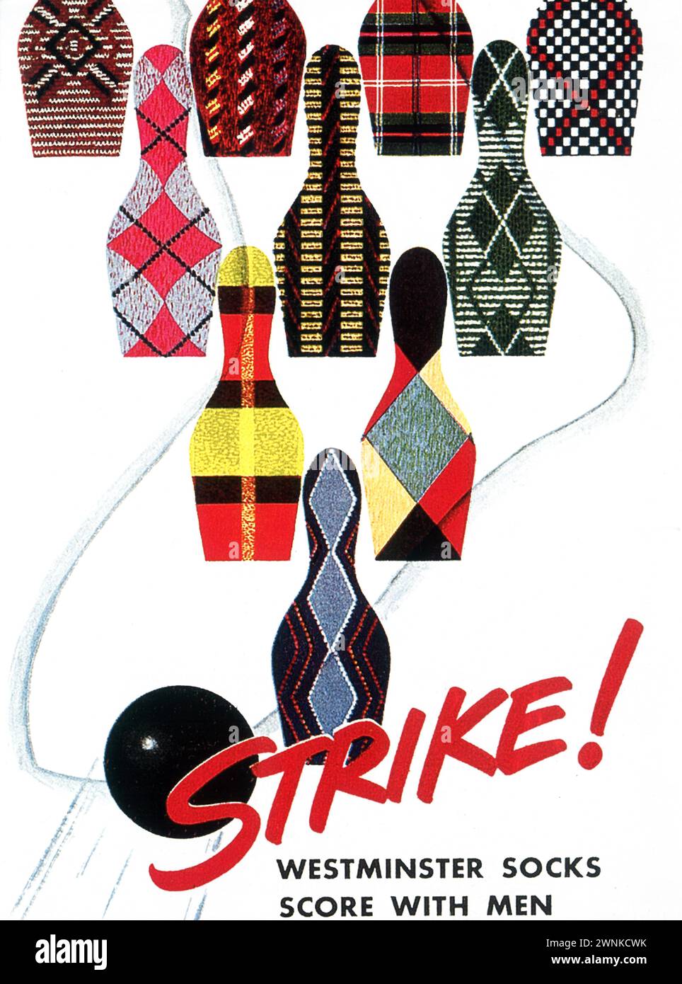1950 Westminster Socks Print ad. "Segna con gli uomini" Foto Stock