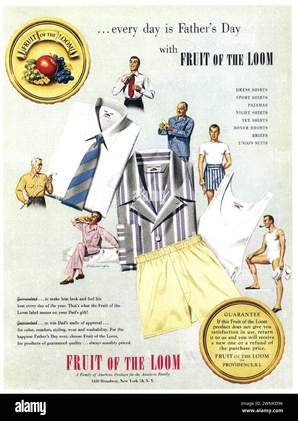 1950 annuncio stampa camicie da uomo FRUIT OF THE LOOM Foto Stock