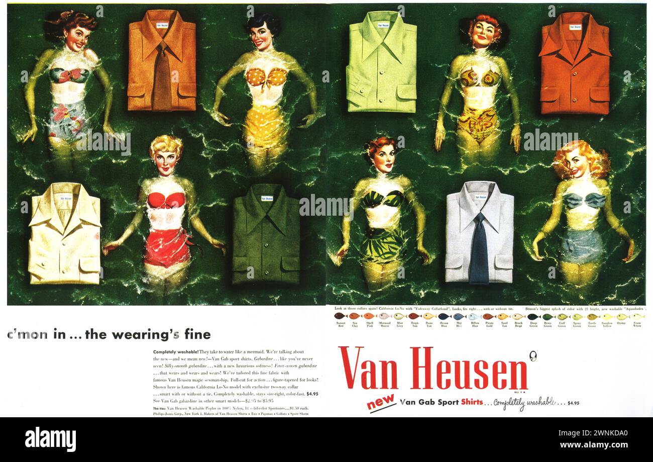 1950 camicie sportive Van Heusen Gab ad. 'Dai dentro... Pubblicità a mezzo Stampa Bikinis di Bearing's Lady Foto Stock