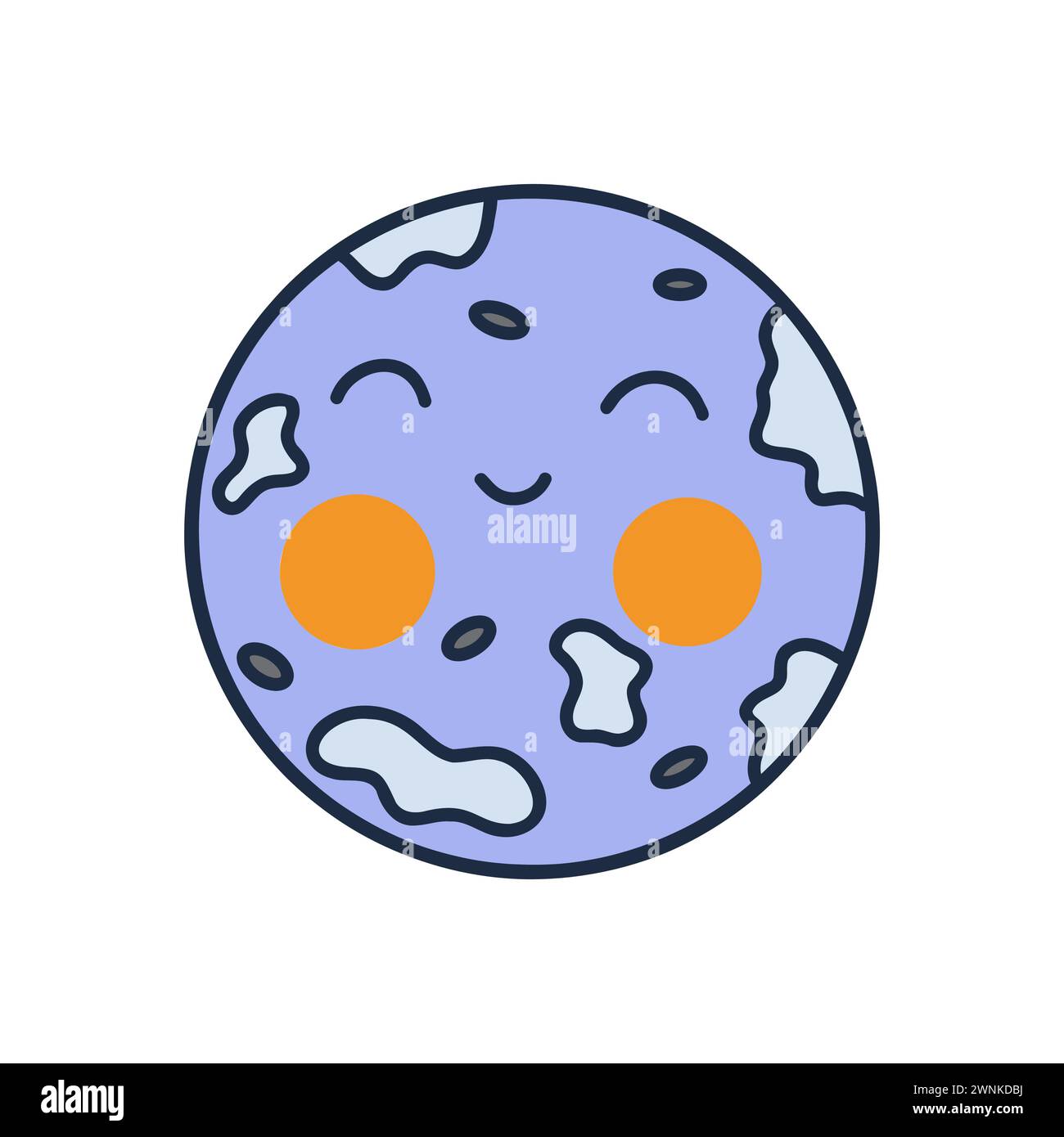 Bella luna blu sorridente. Illustrazione vettoriale colorata isolata disegnata a mano. Icona o scheda, clip art Illustrazione Vettoriale