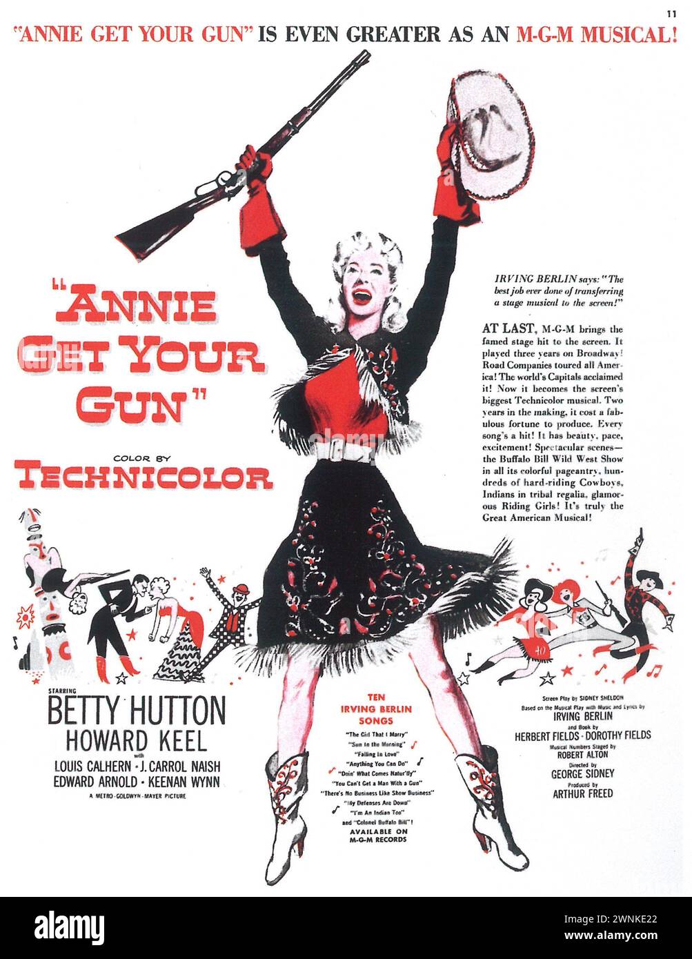 1950 Annie Get Your Gun poster cinematografico, musical / commedia con Betty Hutton, Howard Keel, MGM, diretto da George Sidney Foto Stock