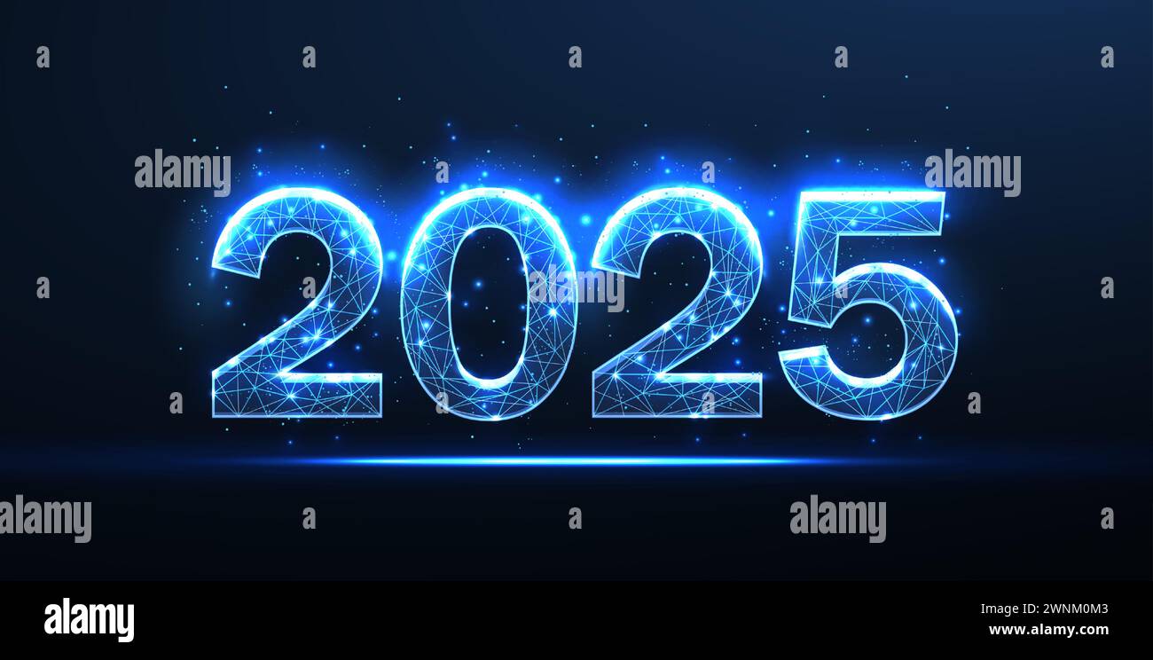 Numeri digitali 2025. Sfondo blu Capodanno. Illustrazione Vettoriale