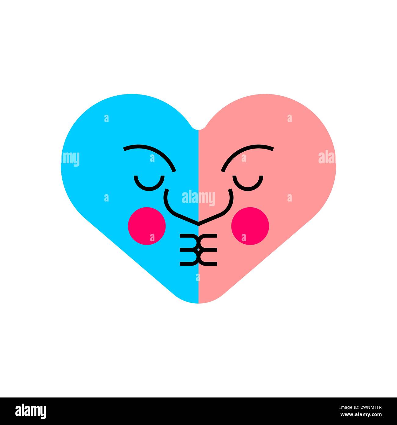Amo due metà baciano. Un cuore fatto di due metà è un simbolo d'amore. Illustrazione Vettoriale